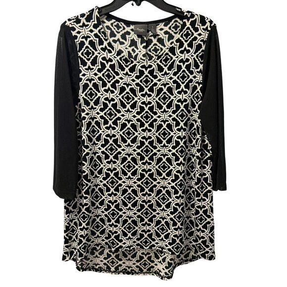 Chicos Black White Geometric Print Travelers blouse  Size M tunic - Picture 7 of 12